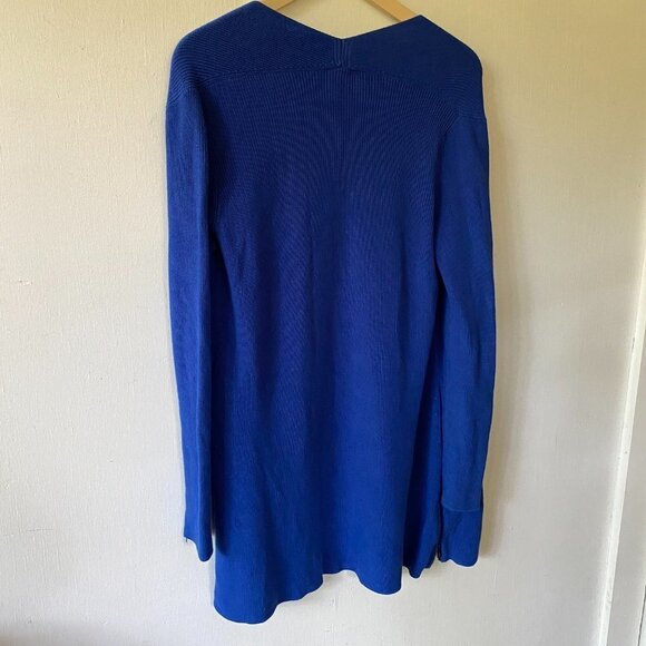 Talbots Cardigan Womens Size XS Blue Long Line Pockets Open Knit Zipper Detail - Picture 11 of 11